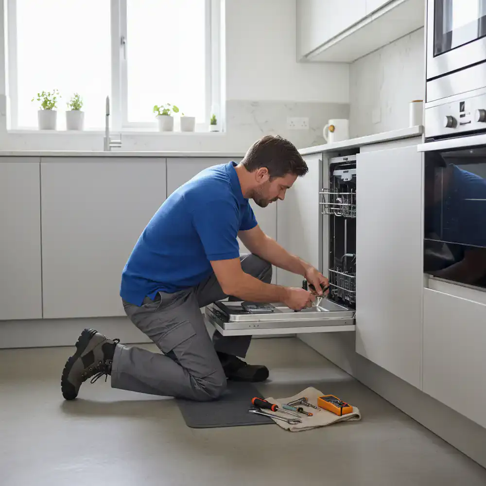 Professionele monteur van KitchenFix Experts aan het werk in een keuken